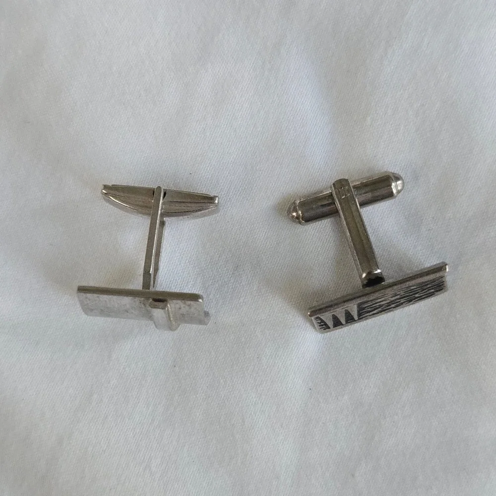 VTG Pioneer Mismatched Cufflinks Silver Tone Men OS Geometric Mid Century Modern